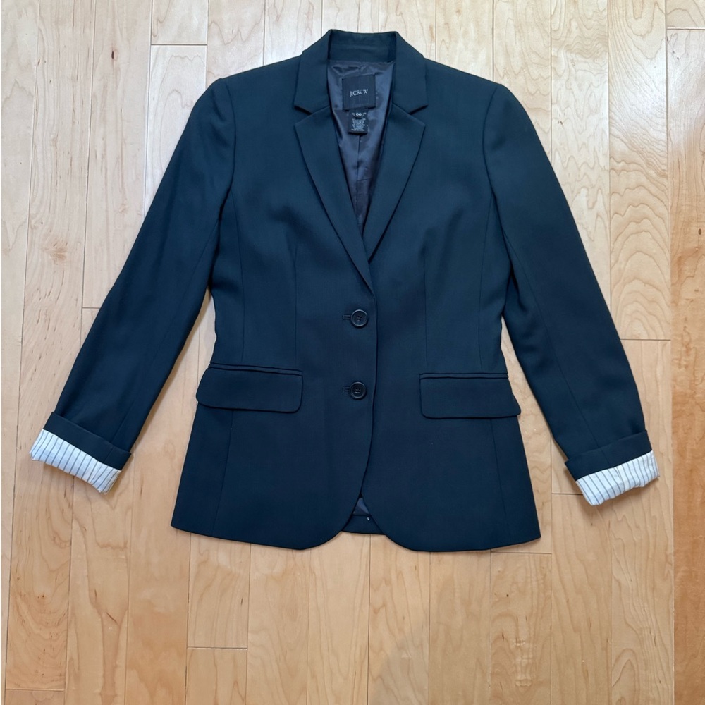 J. Crew Women's Dark Green Blazer with Striped Cuffs